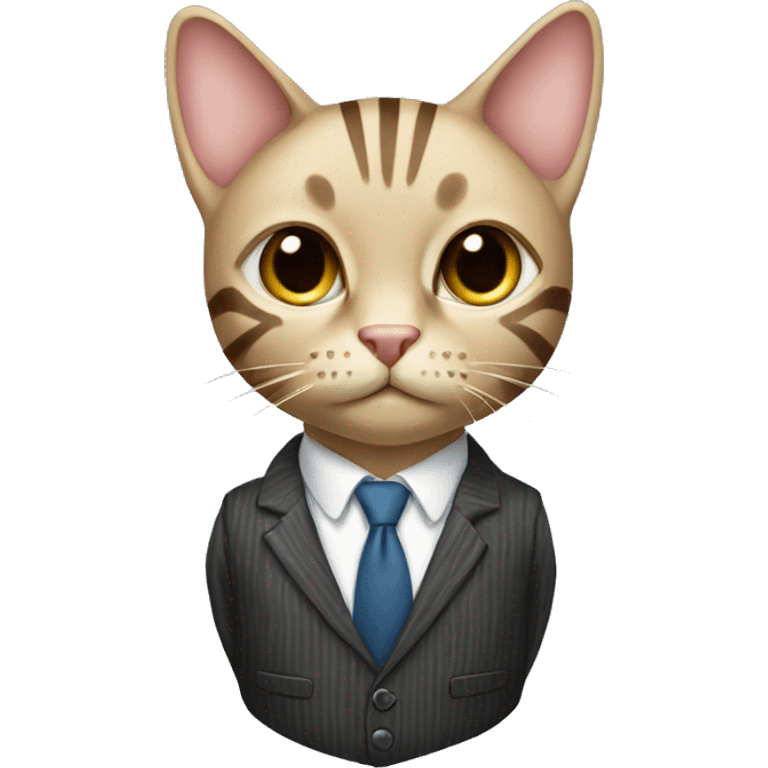 Striped beige cat wearing a suit emoji