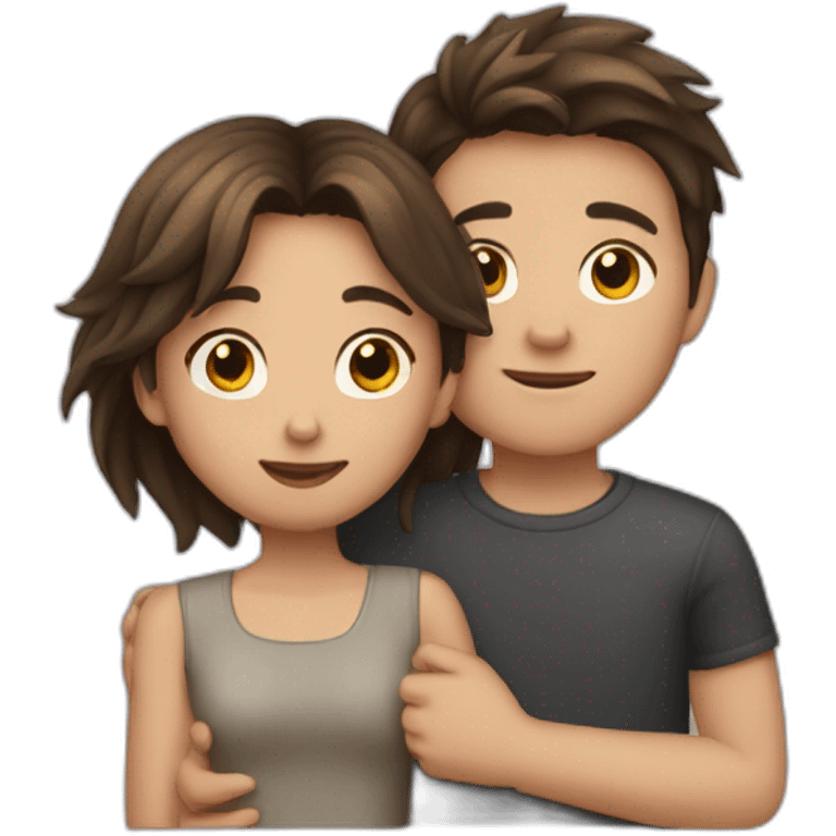 Girl with wolfcut and boy with brunette hair hugging emoji