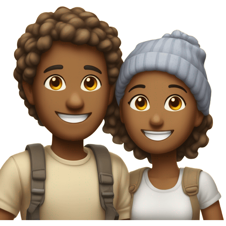 cheerful couple in sunlight in Mykonos  emoji