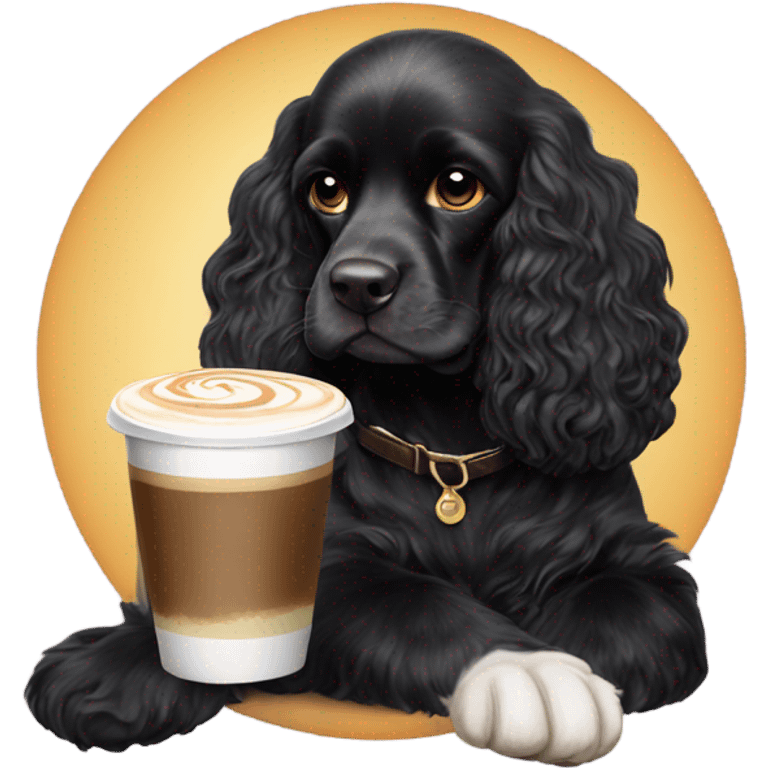 Black cocker spaniel drinking capucino emoji