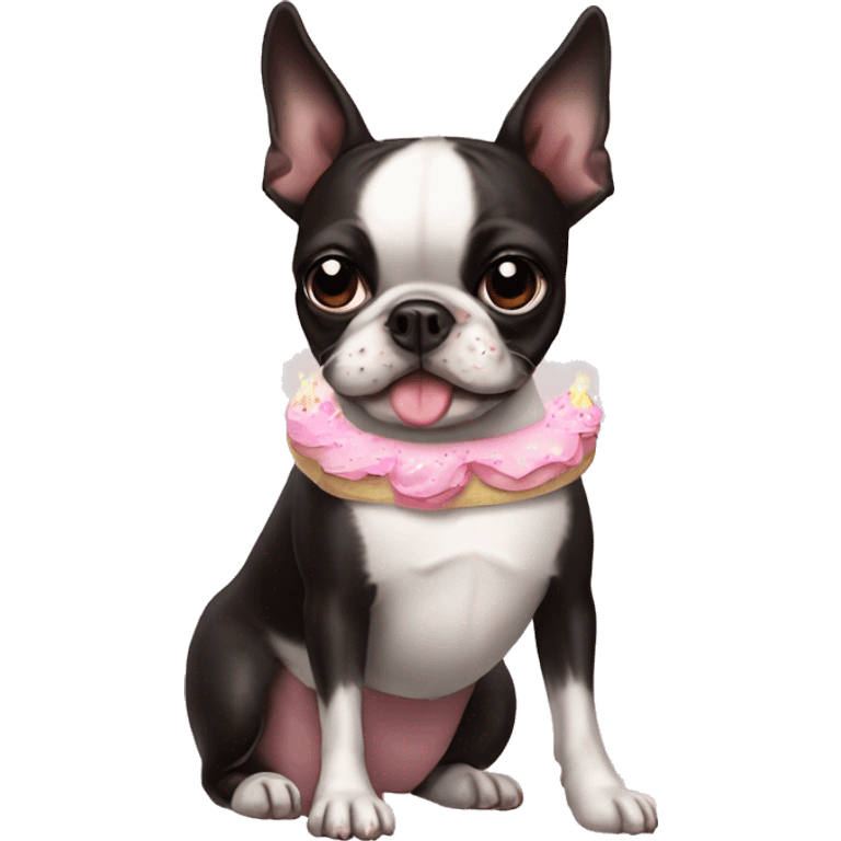 Boston terrier wearing tutu with birthday cake  emoji