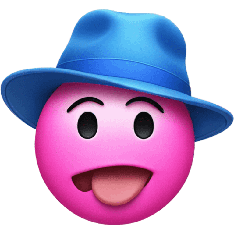 Pink emoji with blue hat and tongue out emoji