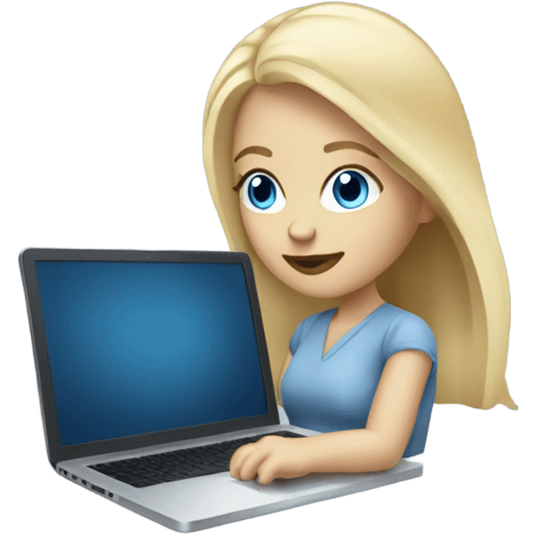 blonde pale white woman with blue eyes working on laptop emoji