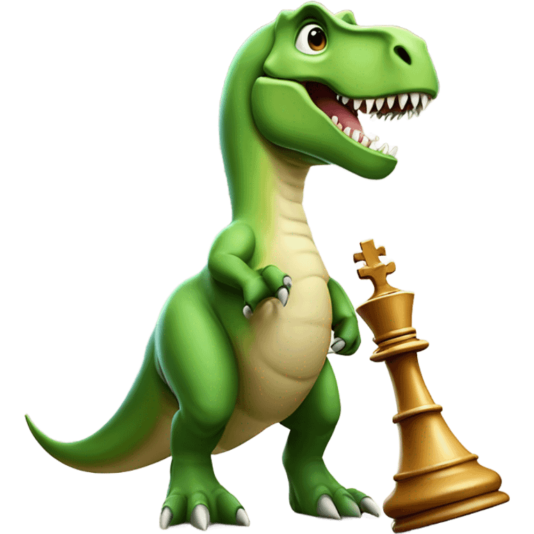 dinosaur holding a chess piece in its paw emoji