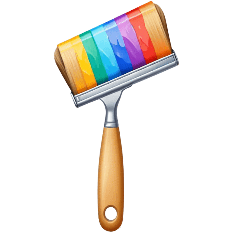 Create an icon that represents the hobby of wall painting. The design should include elements like a paintbrush, a roller, and colorful patterns or murals. The composition should be balanced and harmonious, reflecting the artistic nature of wall painting. The icon should evoke creativity, with a clean and visually appealing design. The background should be transparent. emoji