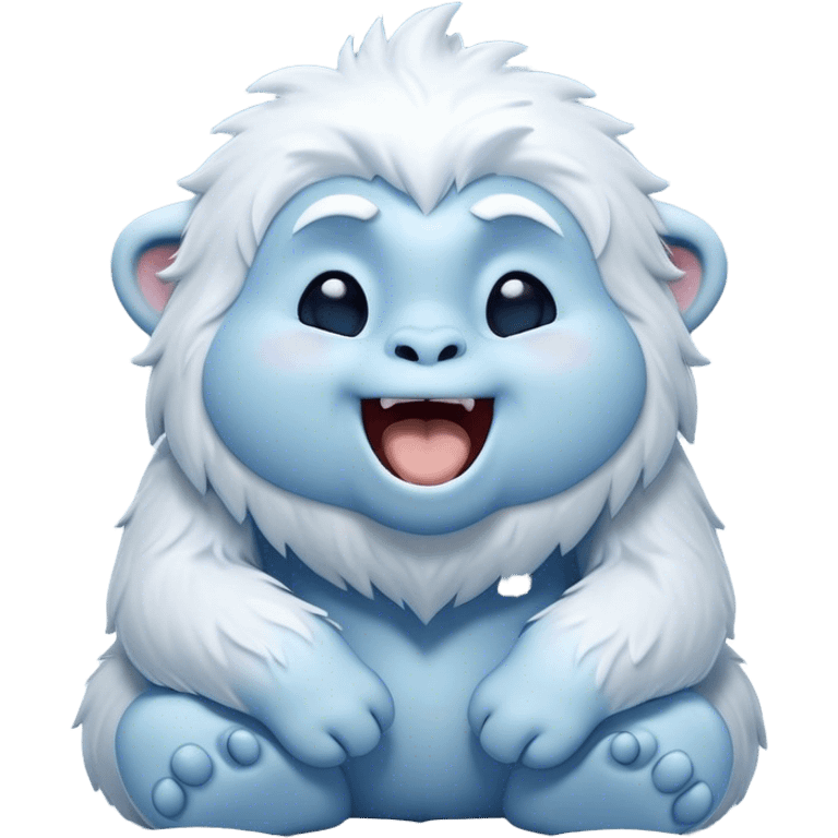 Cinematic Cute Yawning Yeti Portrait Emoji, with a charming, fluffy, snow-dusted figure in gentle whites and cool blues, head tilting back in a wide, endearing yawn with softly closed, peaceful eyes and a content little smile, simplified yet irresistibly adorable, highly detailed with a soft, frosty glow and outline capturing the serene slumber of a yeti! emoji