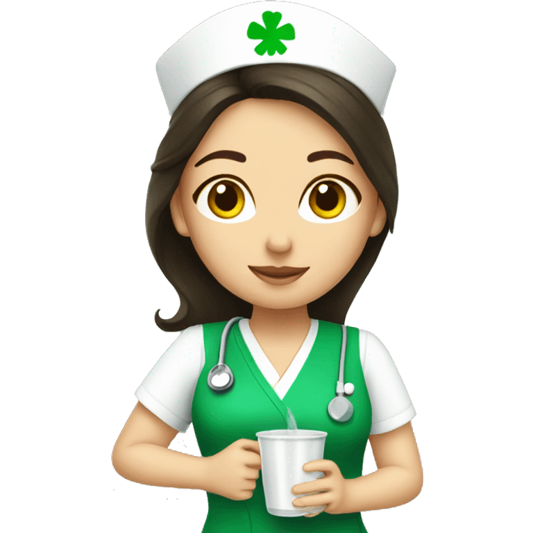 Brunette nurse drinking matcha emoji