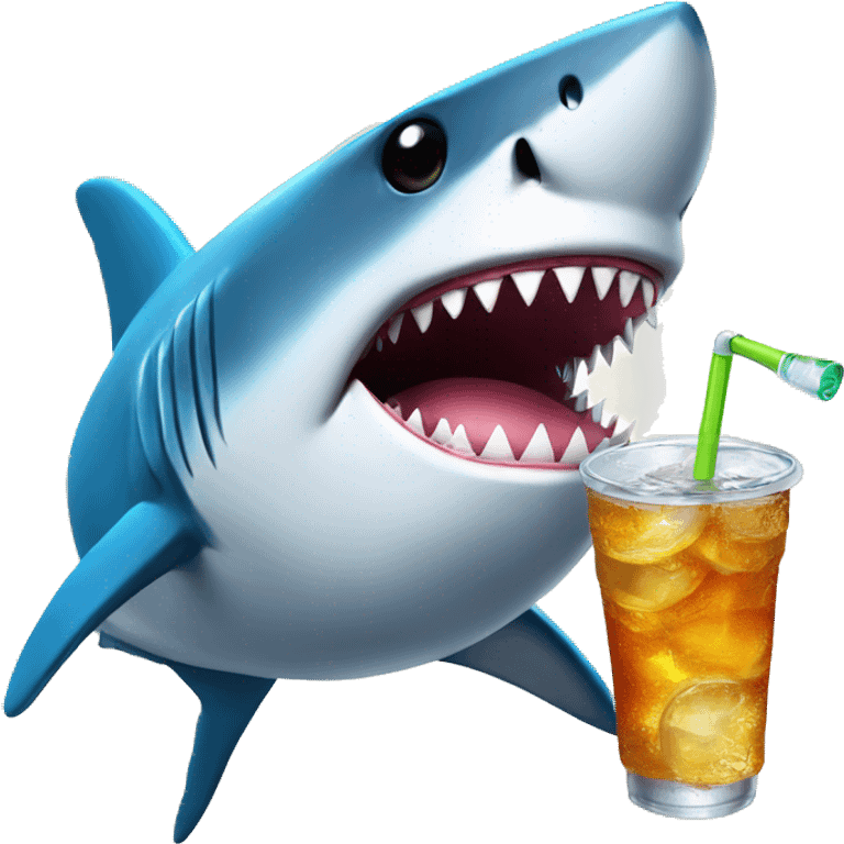 shark with sun glasses drinking a soda emoji