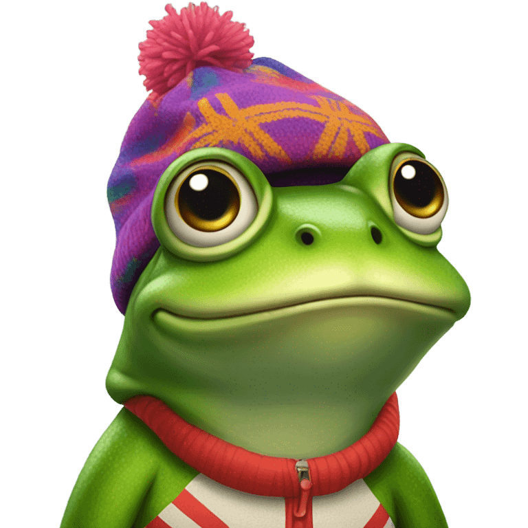 Frog with ski cap emoji