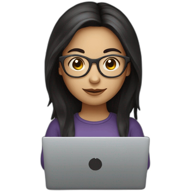 Dark hair girl with optical glasses and laptop emoji