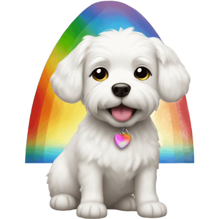 Little white dog under a rainbow emoji