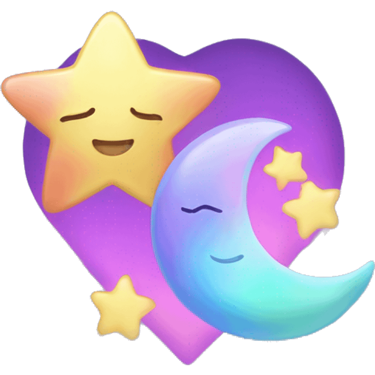 Kawaii iridescent star and moon falling in love emoji