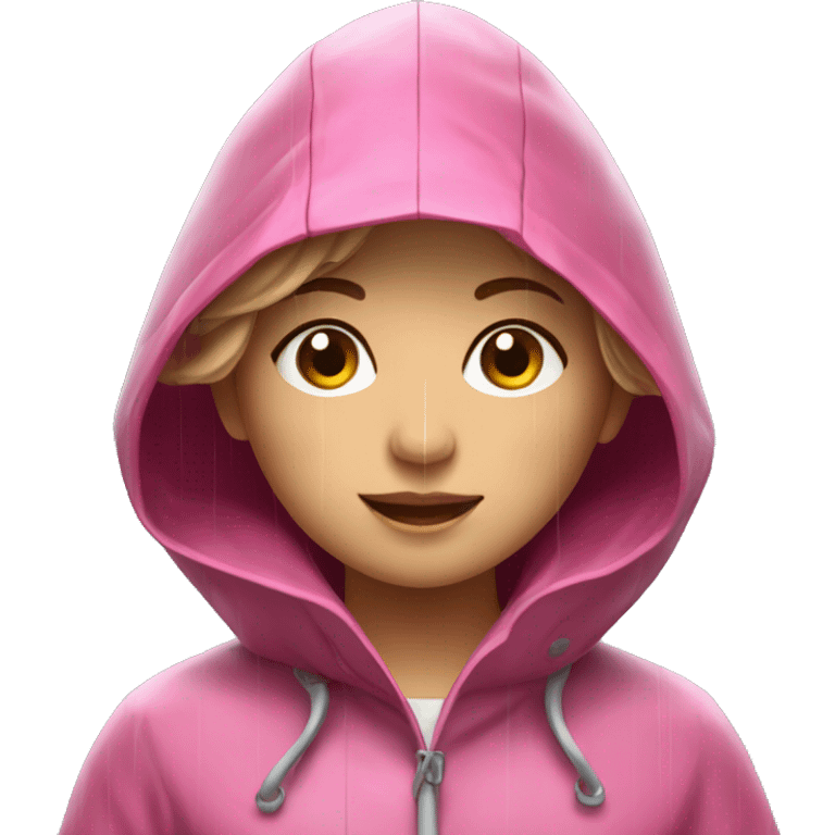 Girl in Pink dress raincoat in downpour emoji