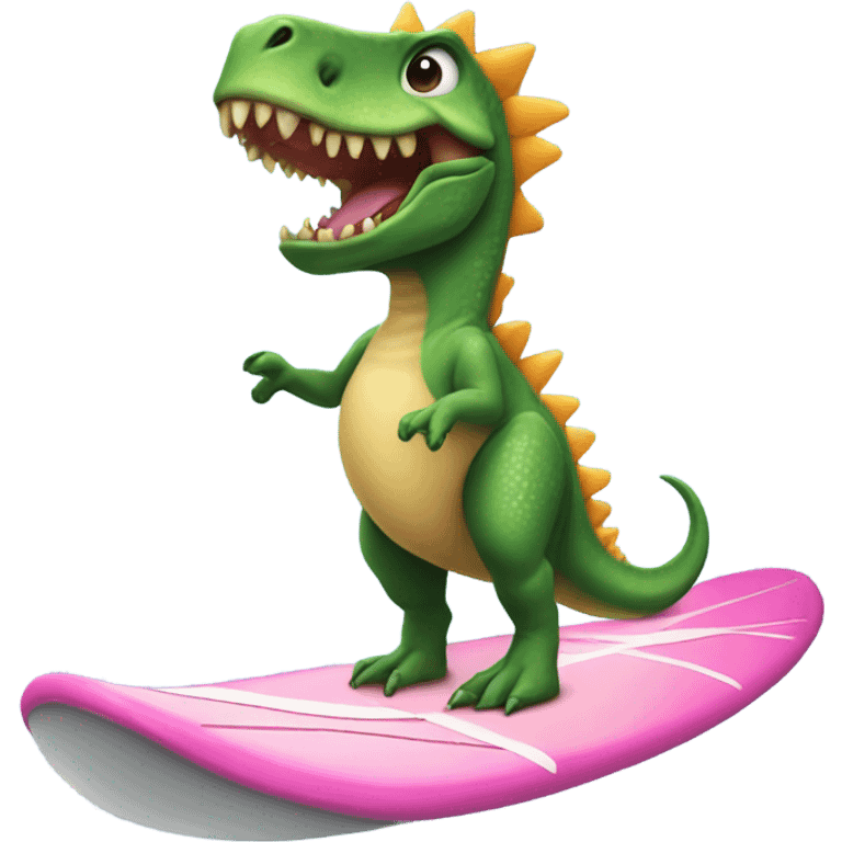 Dino with a Tutu on a surfboard emoji