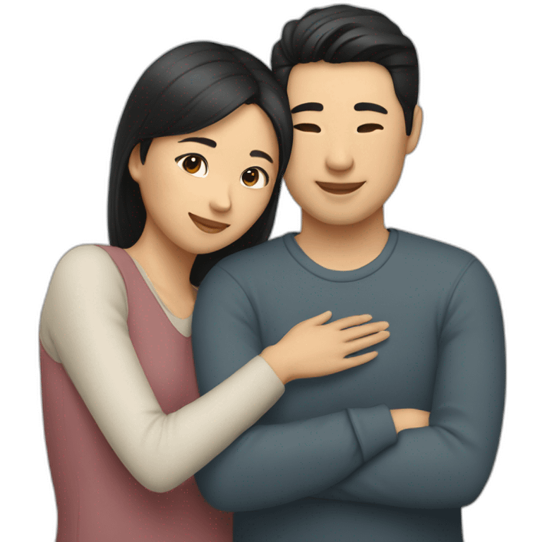 asian woman and white men cuddle virtually emoji