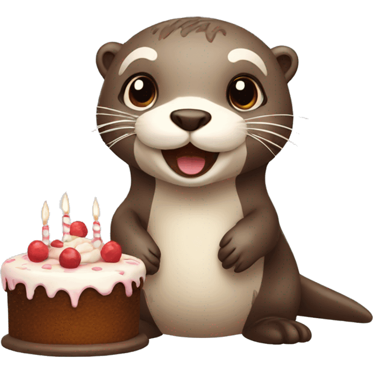 cute otter with a cake emoji