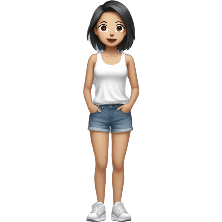 Asian girl full body shorts and white tank top emoji