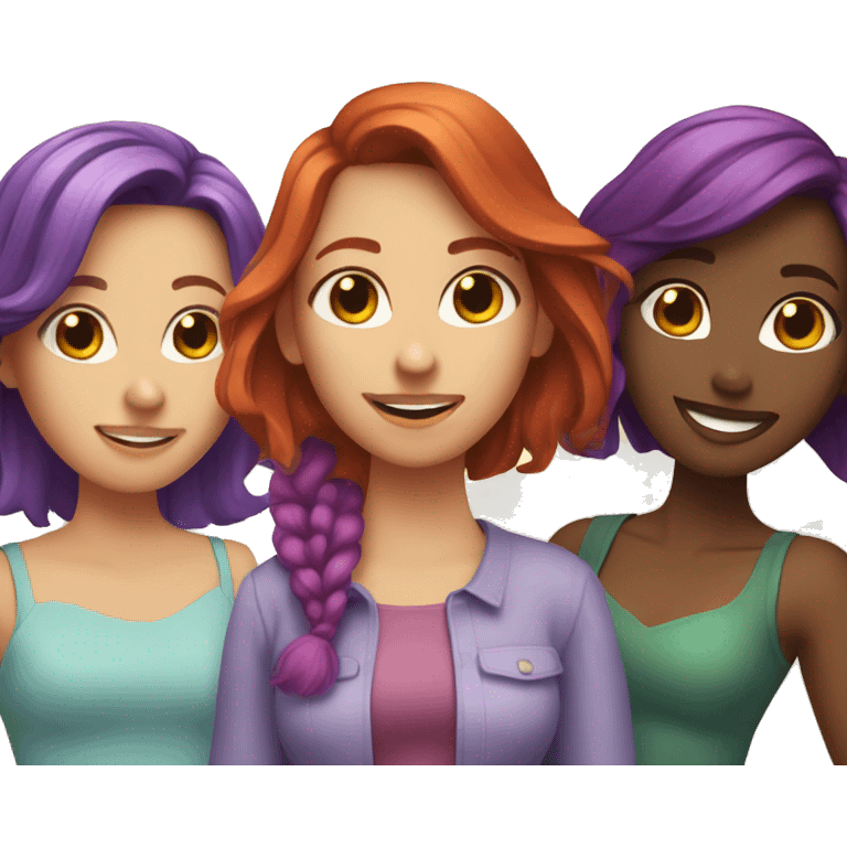 Four female best friends, one with red hair, one with purple hair, two with brown hair  emoji