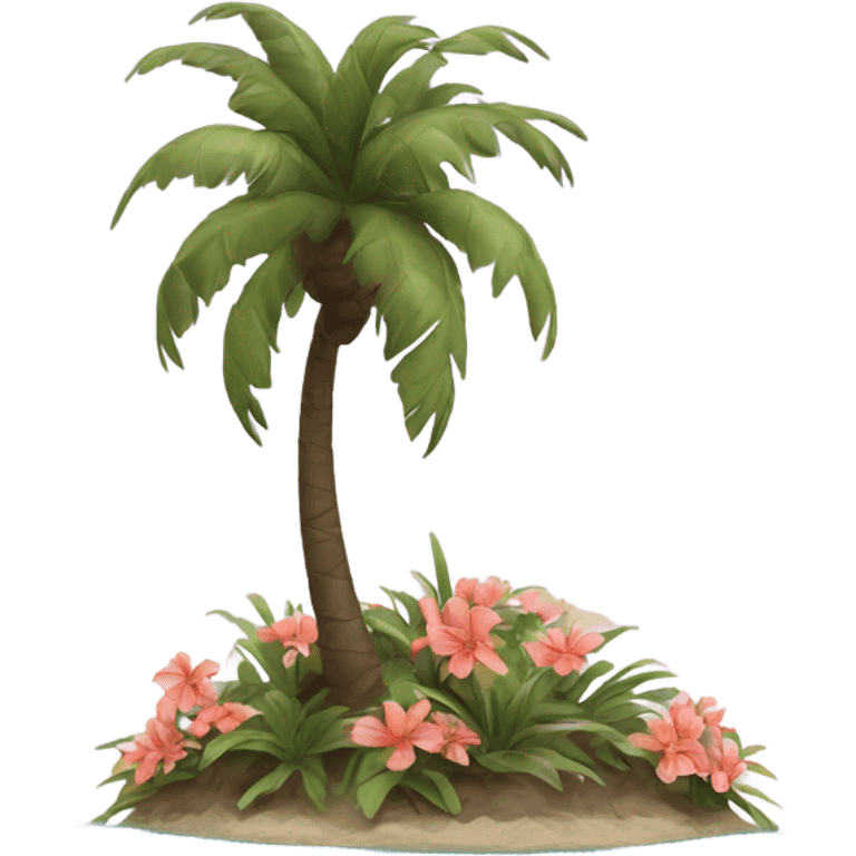 Aesthetic palm tree on a island with flowers on it emoji