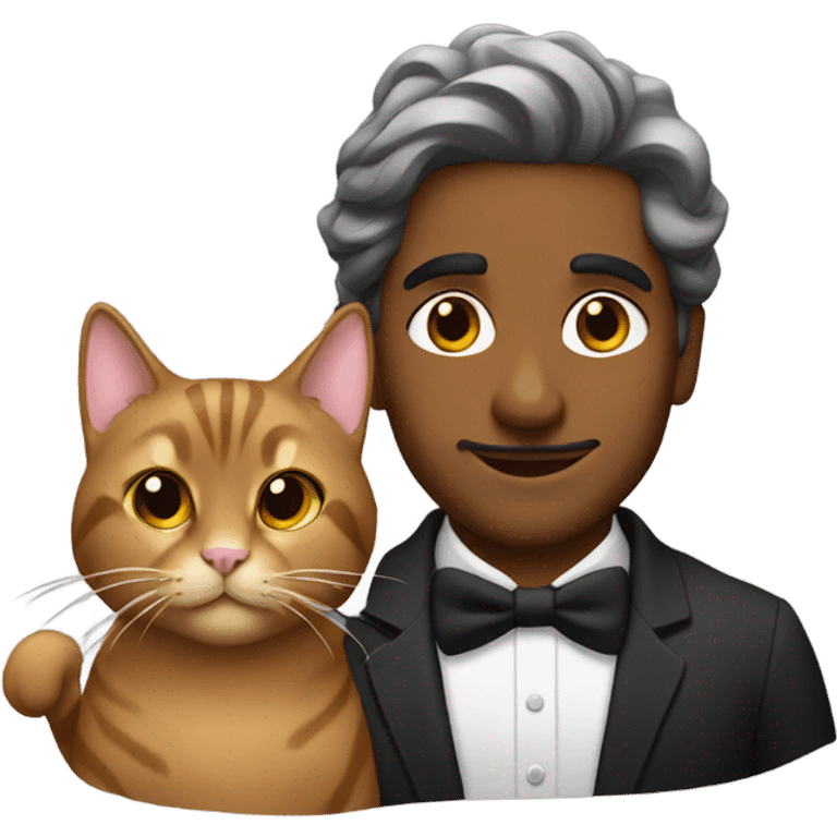 Brown man with fancy cat emoji