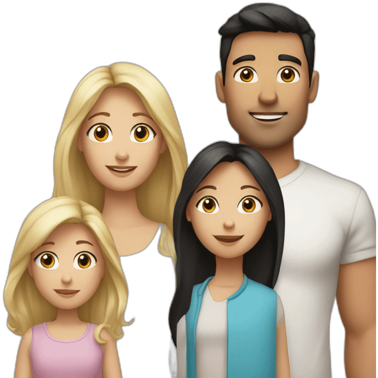 4 people Family . blond girl blue eyes, dad (with black hair), mom (long blond hair) and brother with brown hair hud each other emoji