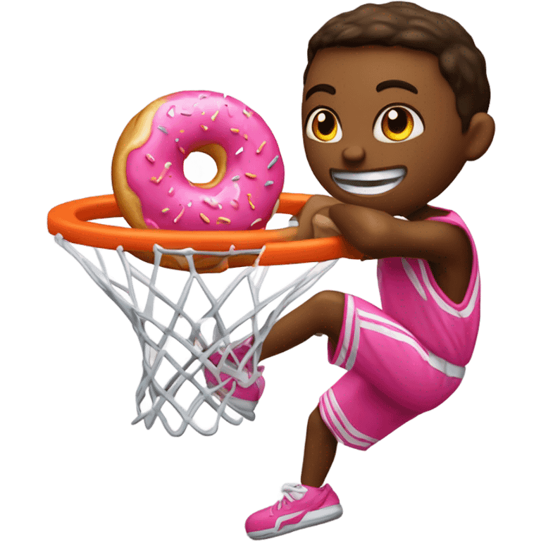 Caucasian Dunking a pink-donut in a basketball-hoop emoji