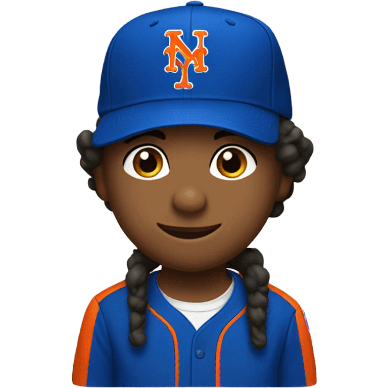 Kid wearing Mets hat emoji