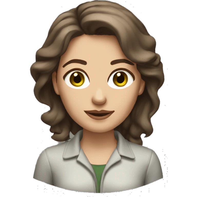 Woman facade designer with brown hair and greeney grey eyes  emoji