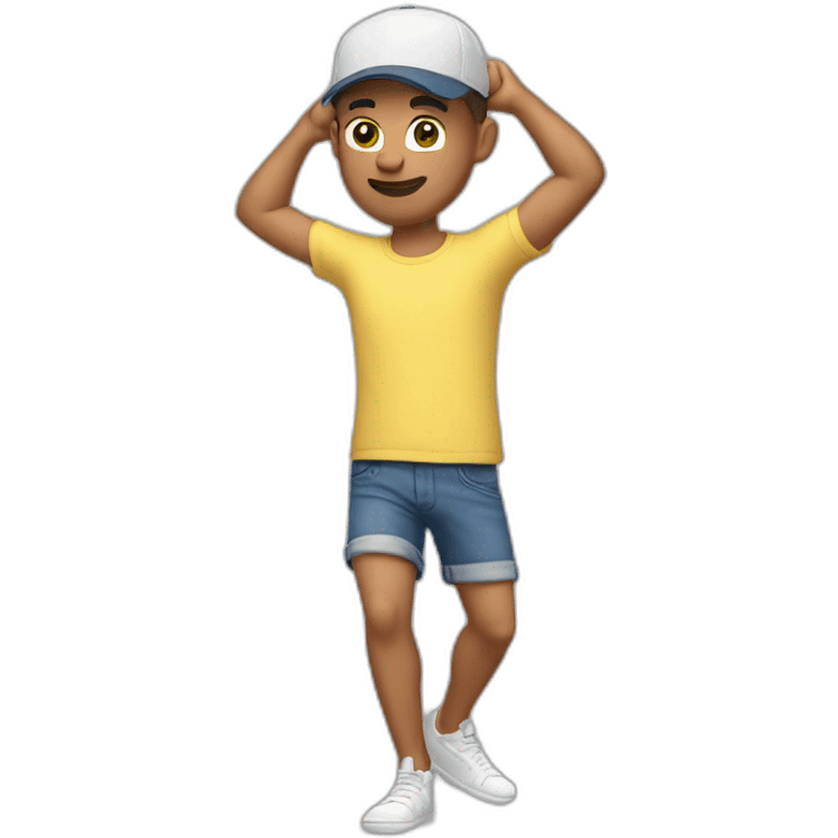 white man, short hair, t-shirt, cap and short shorts, dancing emoji