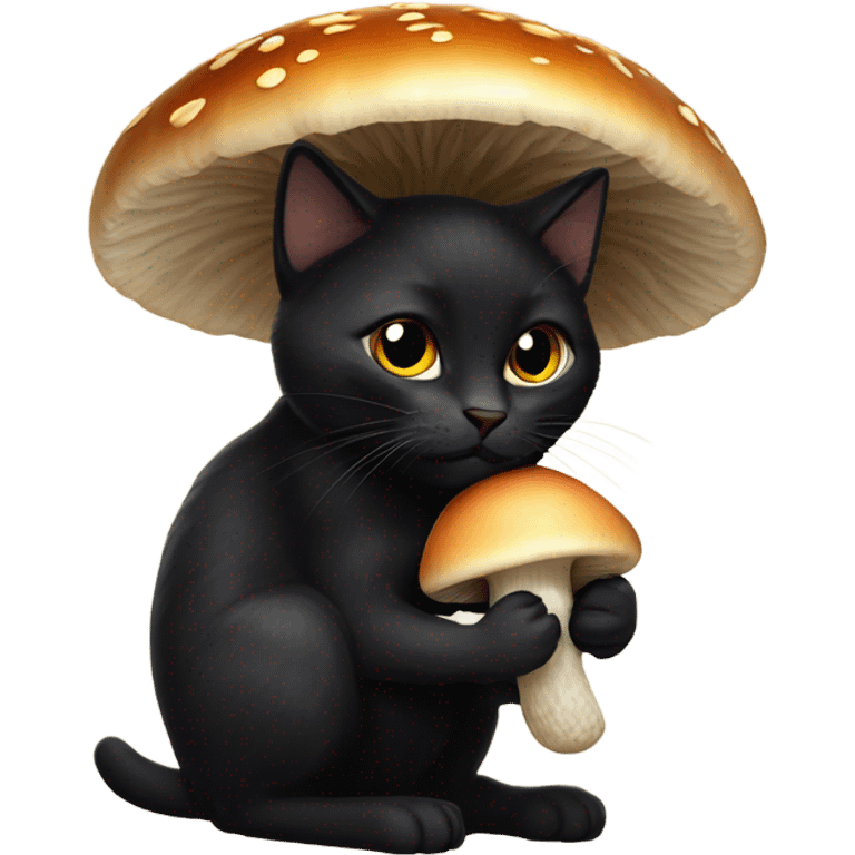 Black cat eating a mushroom emoji