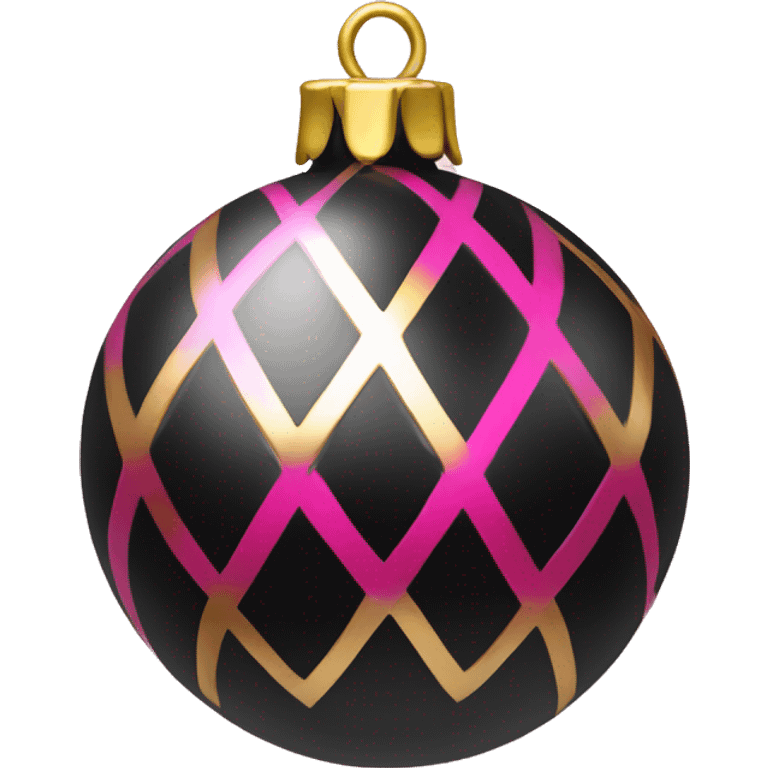 Realistic black and pink metallic christmas bauble with gold accents.  emoji