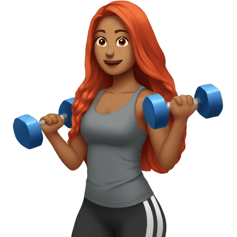 Girl with Long red hair holding dumbbells at the gym emoji