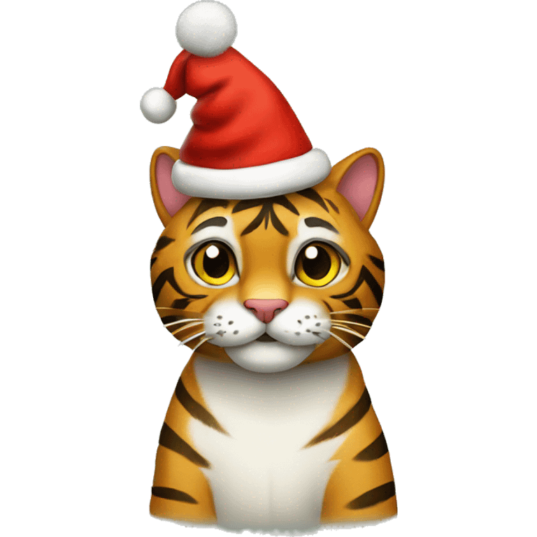 Tiger cat with christmas hat emoji