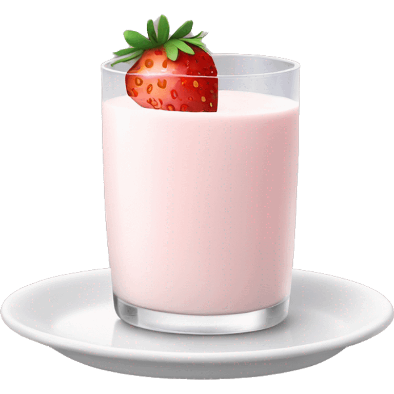 hot strawberry milk in a white glass with a small plate underneath emoji