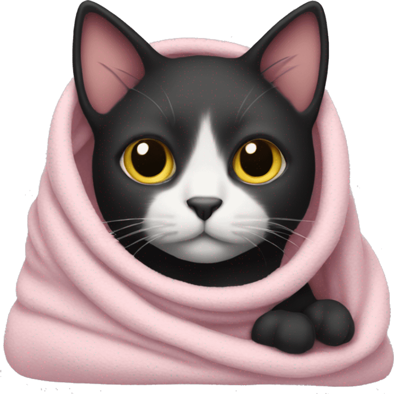 black cat wrapped in light pink blanket  emoji