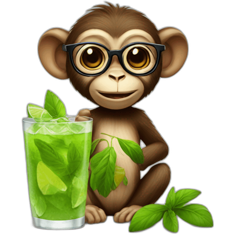 little monkey with glasses drinking mojito emoji