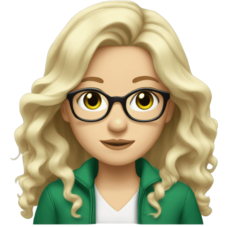 White blonde girl with glasses wavy medium long hair and green eyes emoji