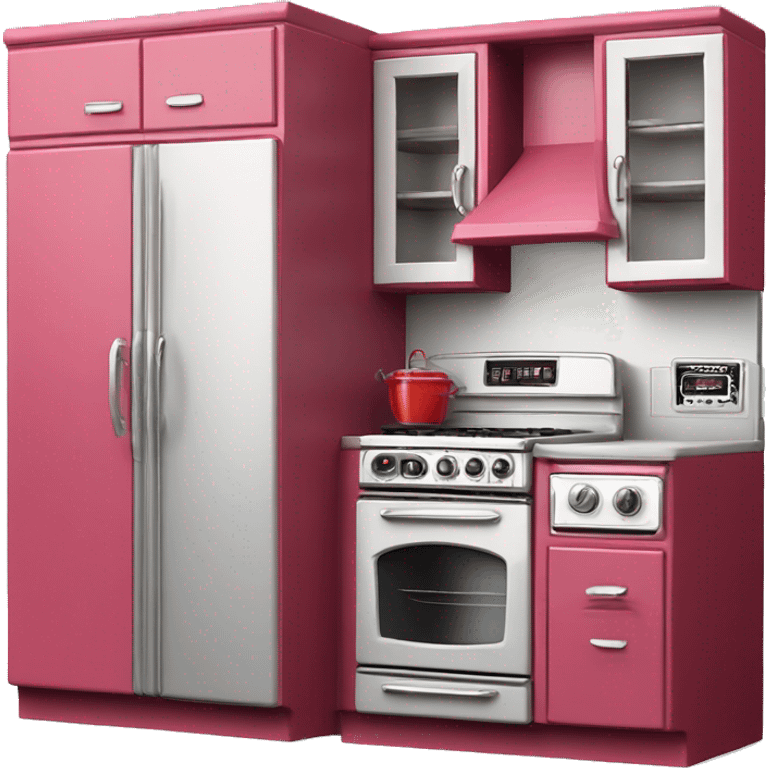 Isolated full length Realistic raspberry vintage retro kitchen range with cabinets and counters. emoji