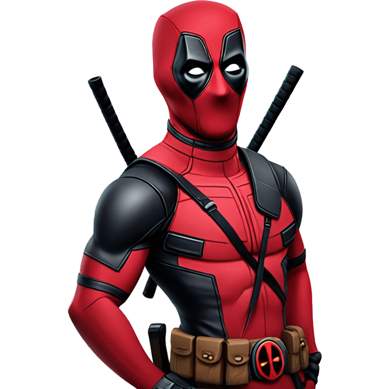 Deadpool is looking slightly towards the right while talking emoji