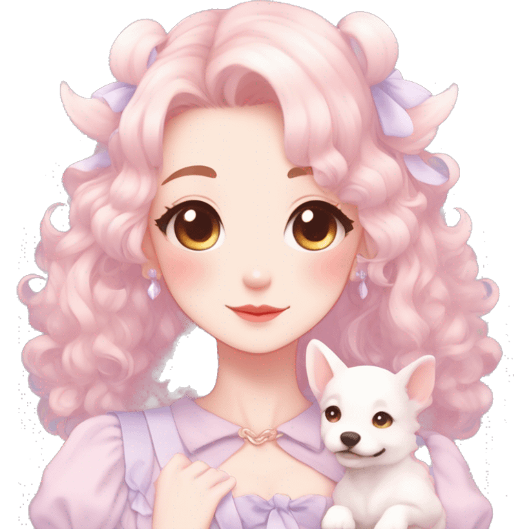 Gorgeous pastel anime style lady with blushing face and puppy ears cottagecore fairycore pastelcore colorful pearly romantic simplistic aesthetic trending style emoji