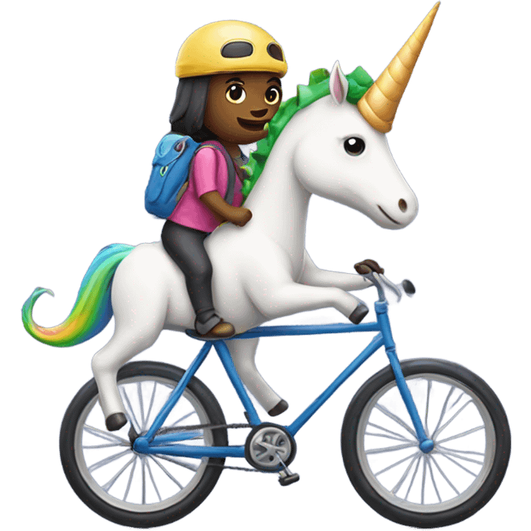 unicorn riding a bike with a dinosaur hat on emoji