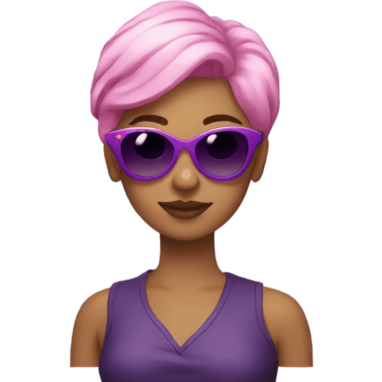 Modern solo young white woman with pink hair and Purple Heart shaped  sunglasses emoji