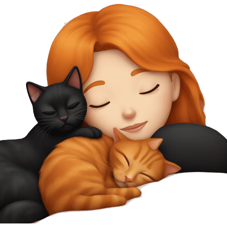 Ginger Girl sleeping with black cat emoji