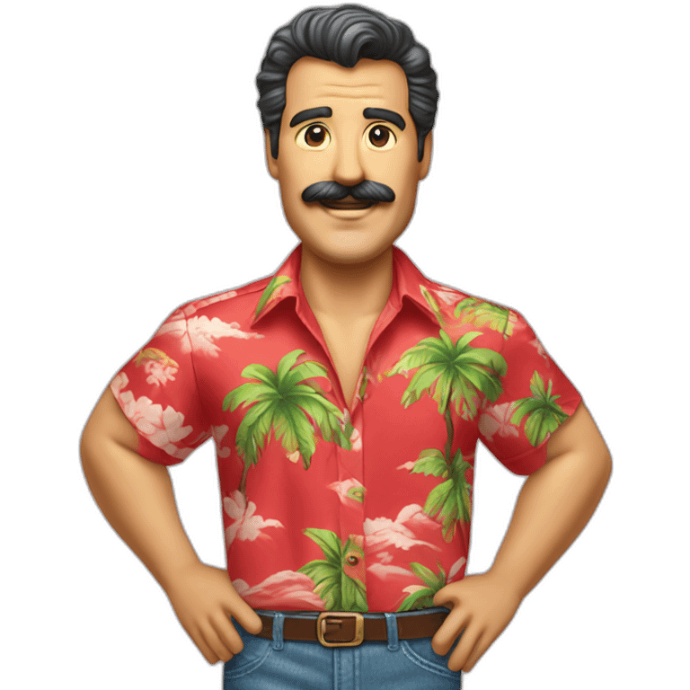 Smiling Magnum PI with a big mustache in a red Hawaiian shirt emoji