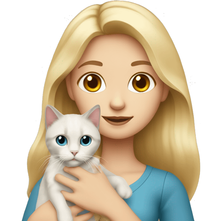 Blonde girl holding ragdoll cat emoji