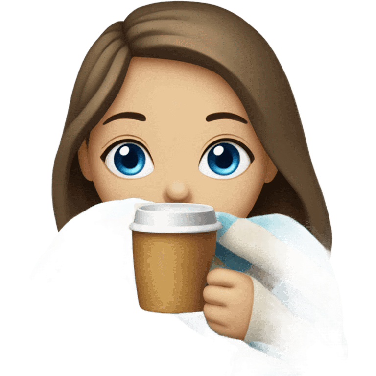 girl inside a blanket sipping coffee blue eyes emoji