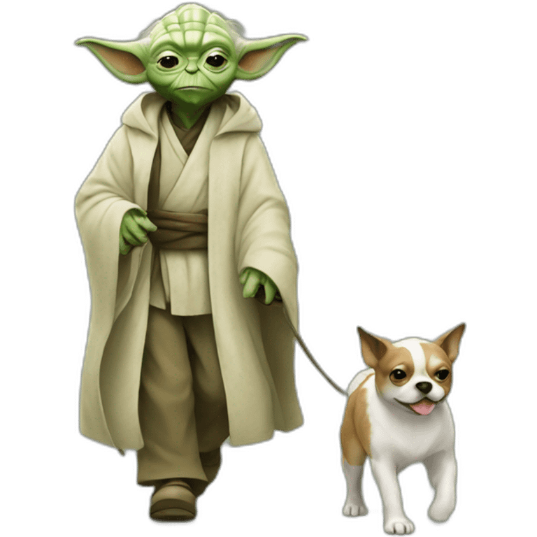 Yoda walking a dog emoji