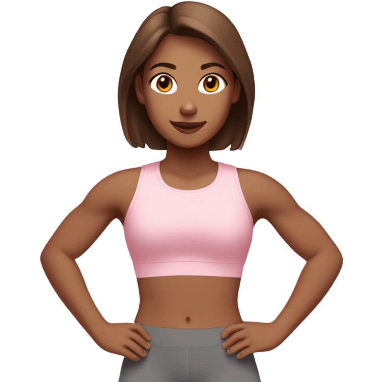 Brown hair white girl  in light pink clothes exercising emoji