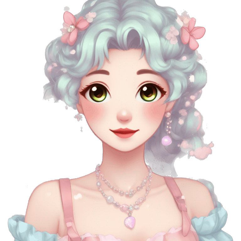 Gorgeous anime style lady with blushing face and accessories cottagecore fairycore  Kawaii anime colorful pearly romantic simplistic aesthetic trending stylea emoji