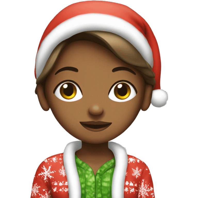 Girl with cucumber in Christmas pjs emoji